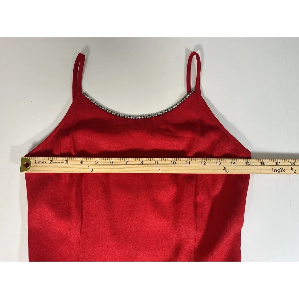 Vintage 1990's Jessica McClintock Red Prom Gown Rhinestone Neckline Sz 9/10‎